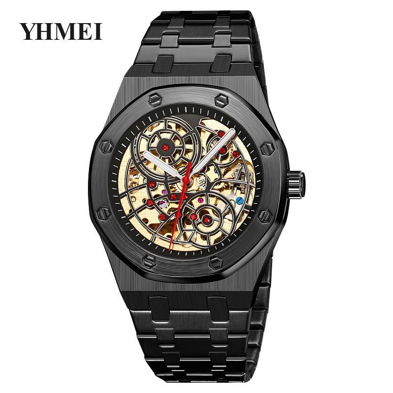 

Мужские роскошные механические часы-скелетоны из нержавеющей стали с большим циферблатом, полностью автоматический дизайн