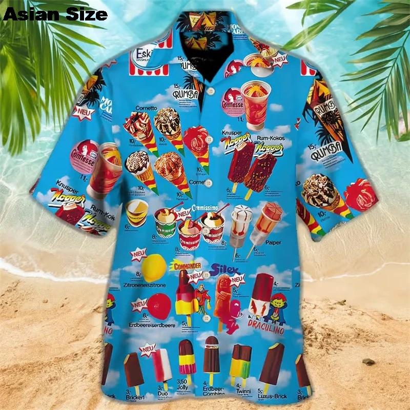 Hawaiian Shirt For Men Summer Cold Ice Cream Short Sleeve Shirt Tops Casual Popsicle Blouses Icecream Female Button Clothes