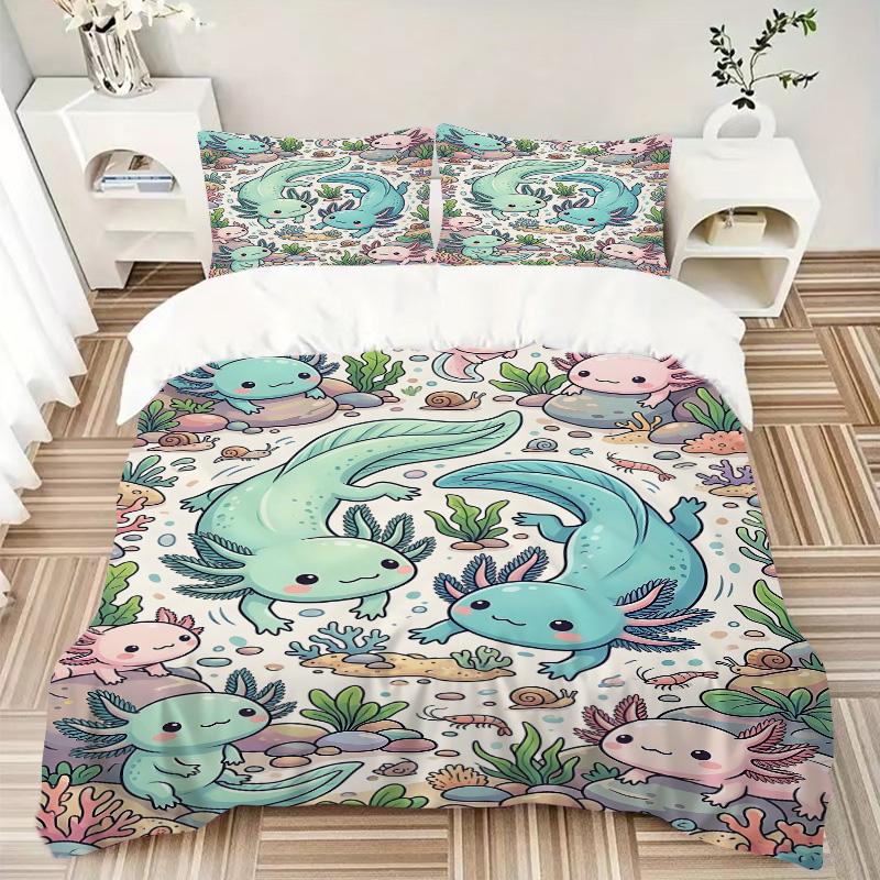 Axolotl Underwater World Print 3Pcs Bedding Setduvet Cover With 2 Bedropillowcase Home Birthday Gift