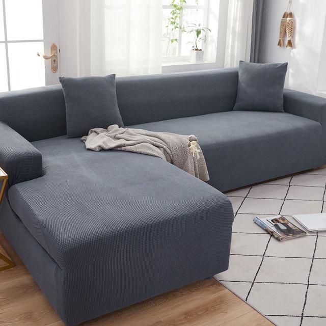 

Эластичный чехол для дивана из плюшевой ткани, однотонный L-образный диван, нужны 2 чехла для гостиной, эластичный чехол для дивана 1-seater 90-140cm