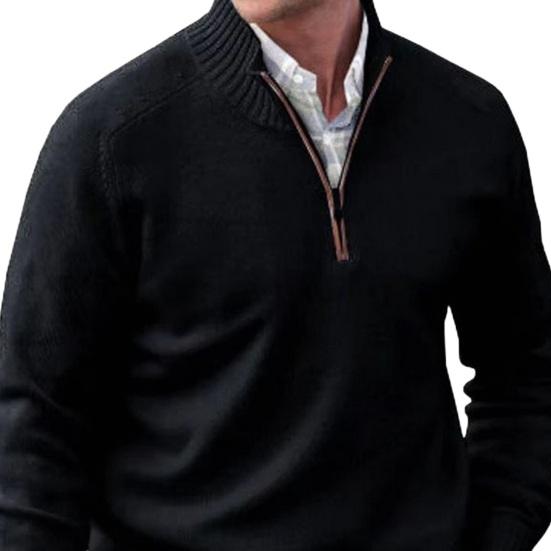 Pánský svetr kabát na půl zipu pletený elastický dlouhý rukáv stojáček svrchní oděv jednobarevný anglický styl denní nošení škola střední délka svetr