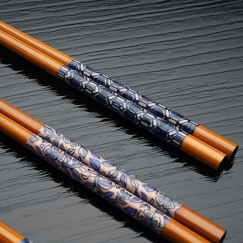 Blue Pattern Natural Wood Chopsticks 5P Set