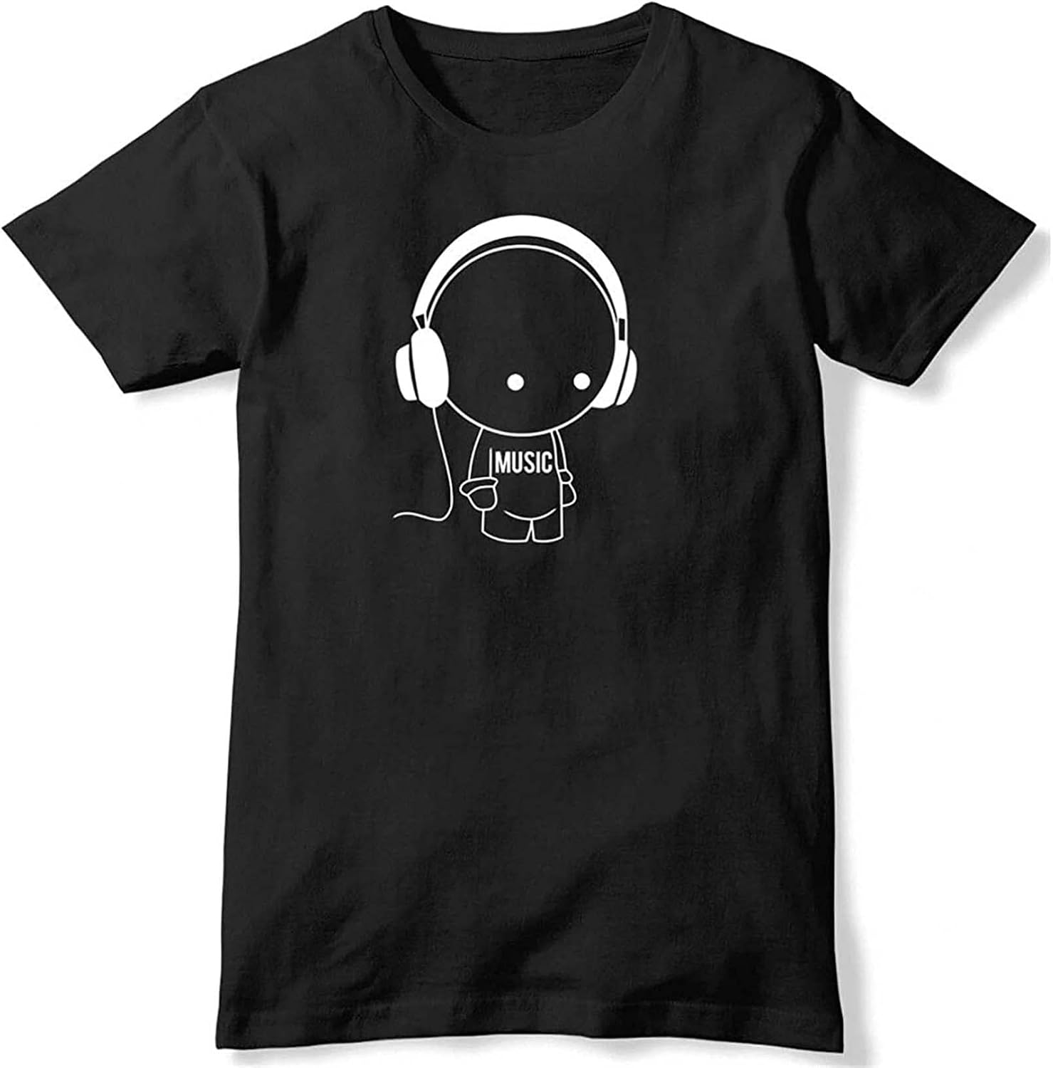 Music Character with Headphones Mens Funny T Shirt Black L чёрный