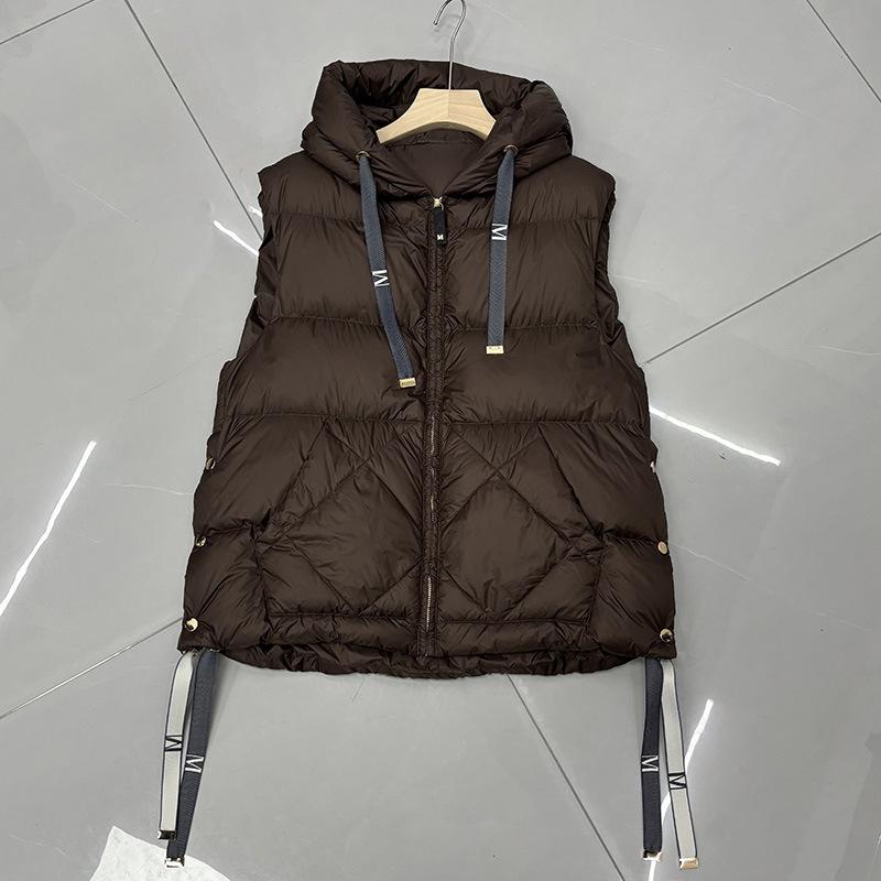 Dámská vesta z bílého kachního peří s kapucí, ležérní bez rukávů, jednoduchá módní podzimní zimní