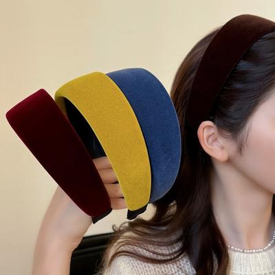 Diadema Ancha de Terciopelo Retro Color Sólido Aro para el Cabello Esponja Accesorios para el Cabello Dulce Adorno para el Cabello