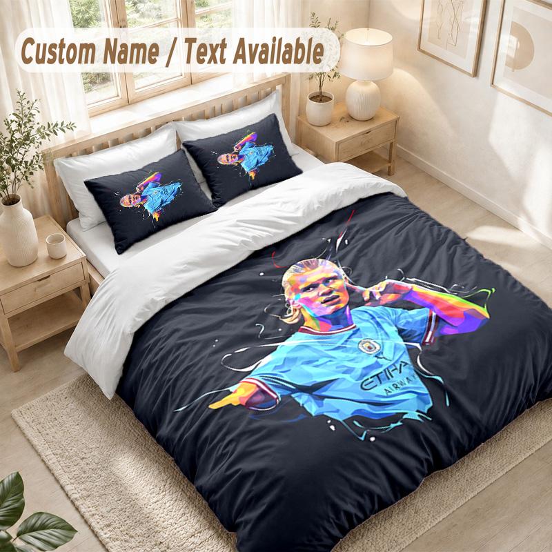 Erling Haaland Bedding Set, 1 Duvet Cover & 2 Pillowcases Soft Comfortable Bedroom Home Textile Decor