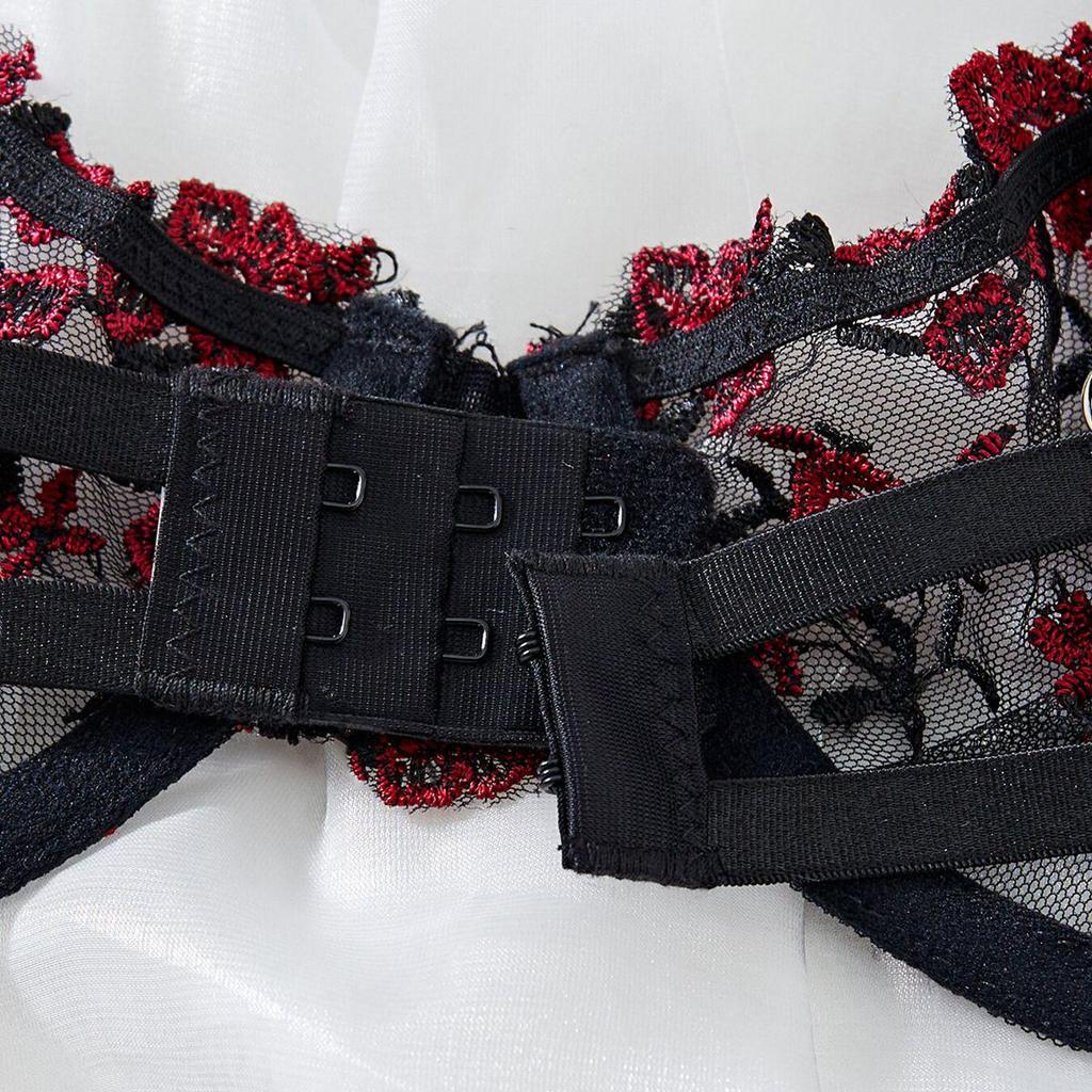 High-Quality Black Embroidered Lingerie Set with Steel Ring