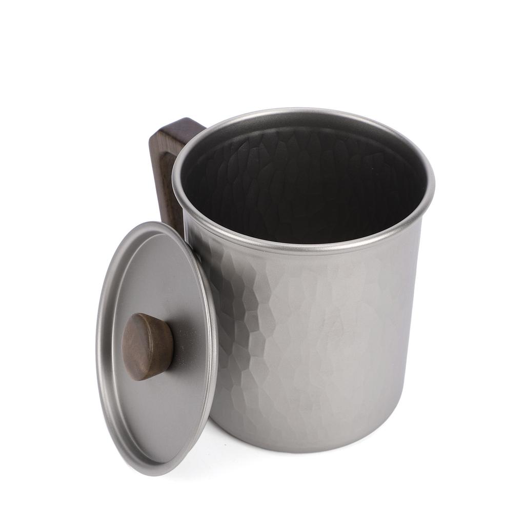 Ti Camping Cup 450ml with Wood Handle Lightweight Coffee Mug with Lid and Spoon for Outdoors Hiking Cup with Spoon
