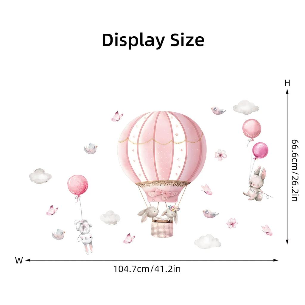 Large Wall Stickers for Kids Room Living Room Nursery Decoration Children Wall Decals Cartoon Cute Rabbit Hot Air Balloon Clouds