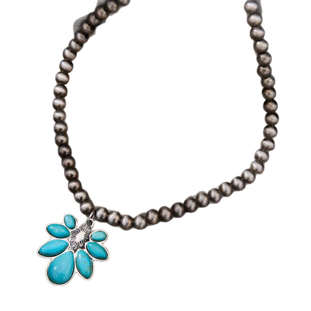 Pendente rotondo in stile Navajo Western Retro Europeo e Americano con intarsi di turchese Collana Bohémien di nicchia