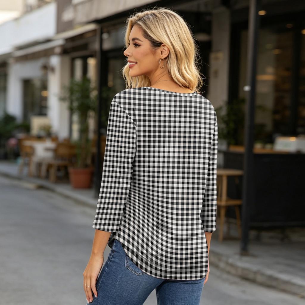 Women's Fashion Casual Three Quarter Sleeve Oktoberfest Print Round Neck Top Suitable for Seasonal Wear and Daily Casual Outfits