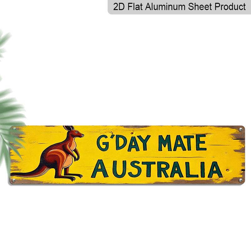 

2D Flat, G Day Mate Australia Metal Sign - Retro Vintage Aluminum Decorative Sign Featuring Kangaroo & Eucalyptus Design, Humorous Indoor/ Art for 40cm x 10cm