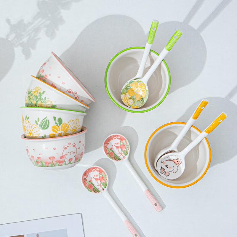 Cute Couple Ceramic Bowl and Spoon Set