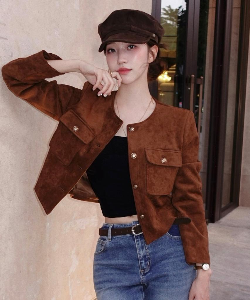 Mind Bridge Women [W] Suede Round Neck Jacket