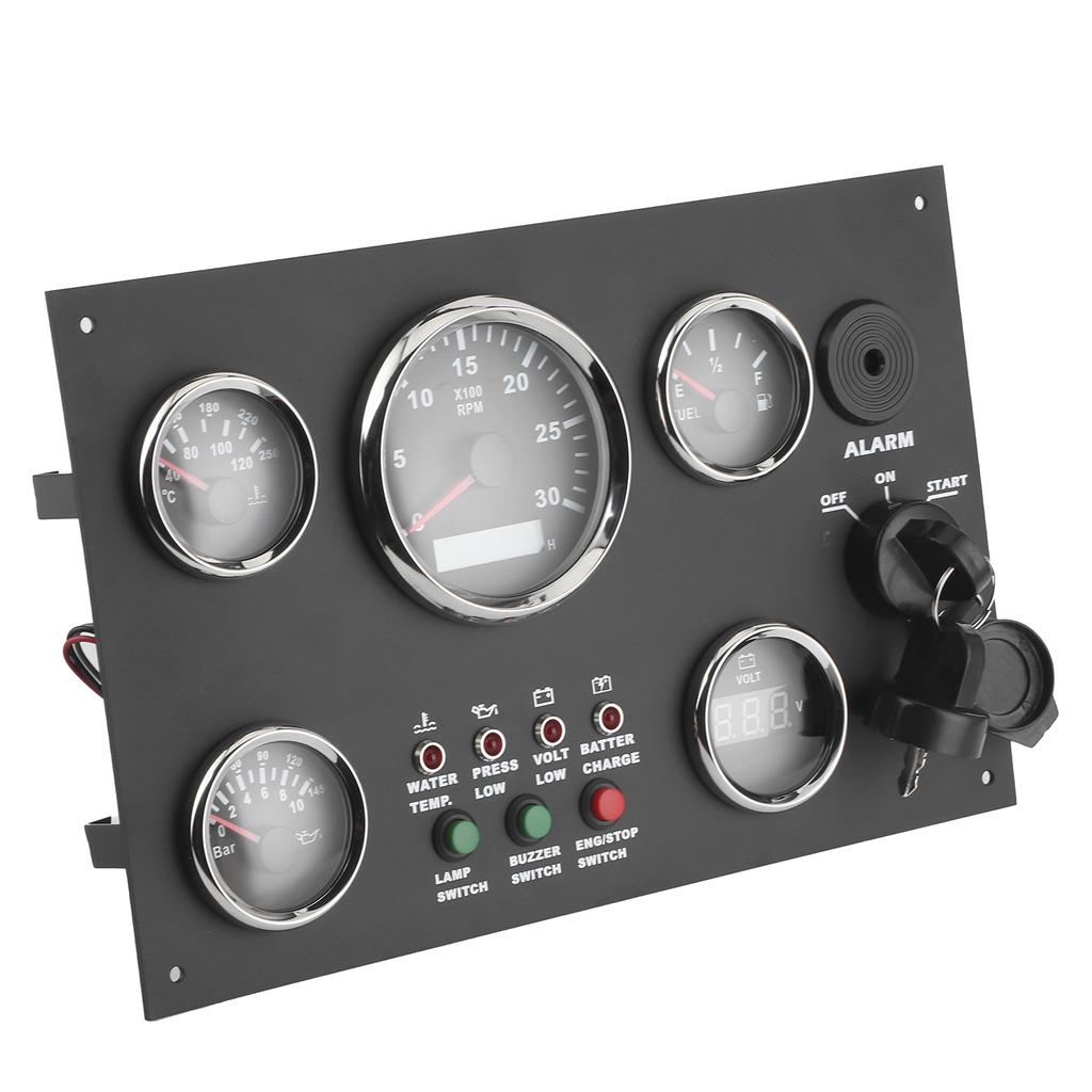 24V Gauge Cluster Oil Pressure Level Water Temperature Voltage Display with Ignition Keys
