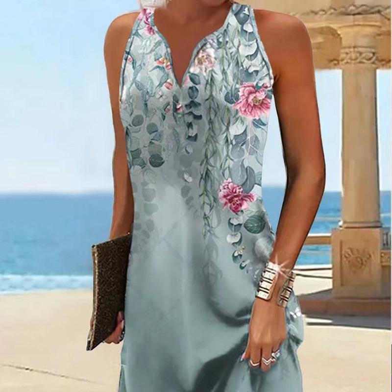 Women's Summer 2025 Slimming V-Neck Sleeveless Print Dress
