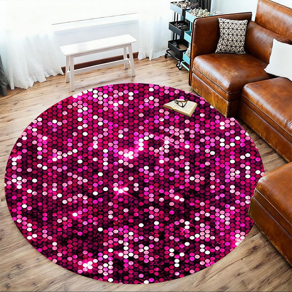 1pc Pink Sequins Round Chair mat Area Rug - Non-Slip, Floor Mat for Office, Bedroom, home decor Christmas Gift p0811086