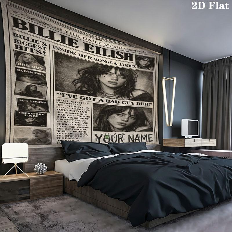 Arazzo da Parete con Nome Personalizzato Billie Eilish Appeso Estetico alla Parete Coperta in Tessuto Stampato Arazzi Decorativi per Camera da Letto Soggiorno Decorazioni per la Casa