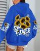 Damen Hoodie mit Sonnenblumen-Graffiti-Print, lockere Passform, mit Taschen