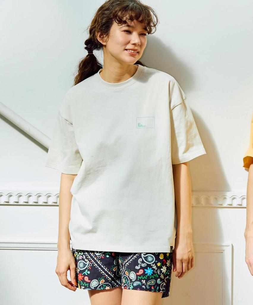 [go Slow Caravan] 341915A USA/C Square Logo Back Print Relaxed T-Shirt, Ivory, Size L