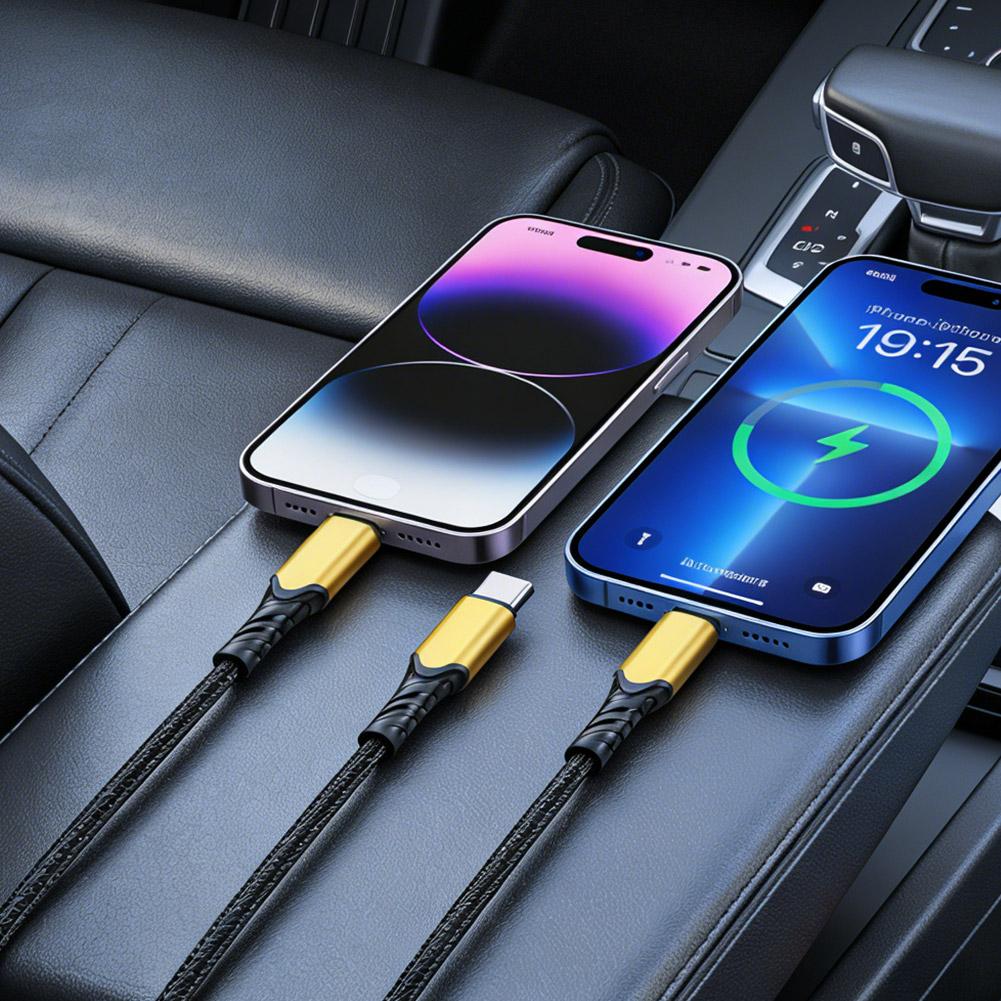 100W Braided Spring 3 In 1 USB C To 3 Type C Cable Fast Charging Phone Cable Suitable For Type-C Laptop Data Cable