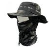 Outdoor Camouflage Taktischer Fischerhut Kapuzen-Set Gesichtsmaske Sonnenschutz Polyester Vier Jahreszeiten für Radfahren Bergsteigen