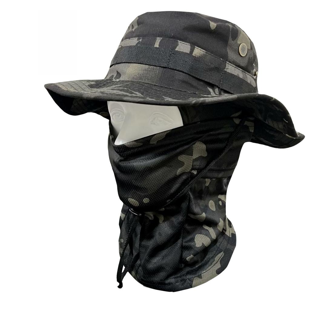 Outdoor Camouflage Taktischer Fischerhut Kapuzen-Set Gesichtsmaske Sonnenschutz Polyester Vier Jahreszeiten für Radfahren Bergsteigen