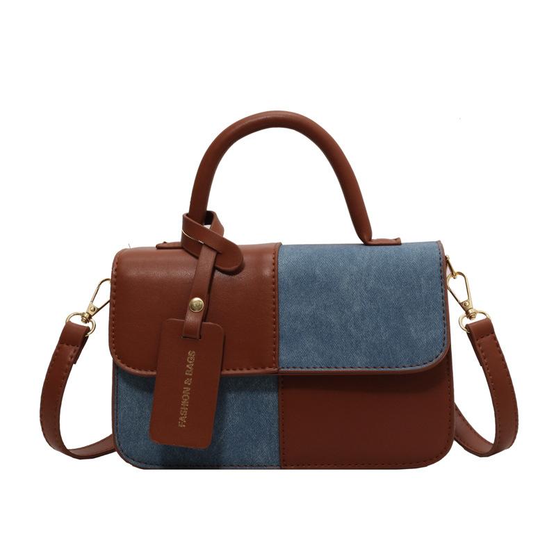 Small Bag Women's New Fashionable Versatile Shoulder Messenger Bag Splicing Contrasting Color Portable Small Square Bag