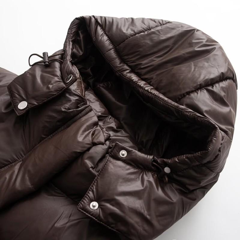Womens Warm Winter Hooded Puffer Coat Casual Slim Fit Cotton-Padded Jacket Coffee Color