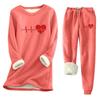 Women's Print Round Neck Warm Suit Long Sleeve Fleece Drawstring Sweatpants Two-Piece Set