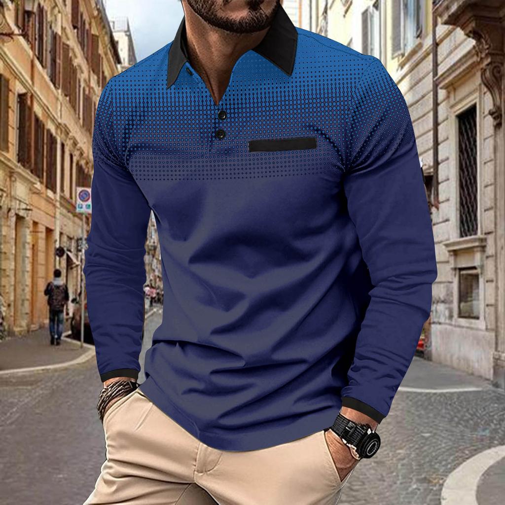 Herren Langarm Poloshirt Bedruckt Punkt Revers Sportoberteile Mode Sweatshirt