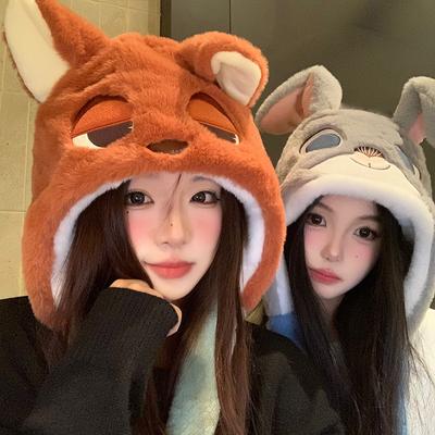 Crazy Animal City Nick Fox Rabbit Plush Hat Winter Warm Cute Couple Girlfriend Scarf Integrated