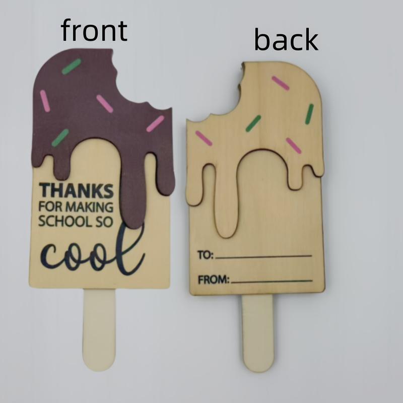 End-of-Year Teacher Appreciation Gift - "Thanks for Making School So Cool" Popsicle Gift Card Holder with Dripping Ice Cream Design, Manufactured Wood