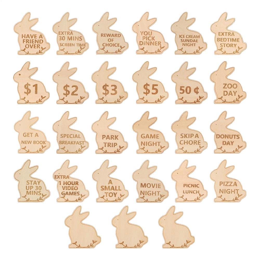 27 Stück Holz-Ostereier-Füller Holz-Osterhase Belohnungsmarken Einzigartige Osterpreise Belohnungsfüller für den Familienabend