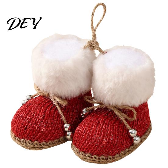 Wool Hanging Boot Ornaments Knitted Christmas Boots Ornaments, Cute Plush Decoration with Winter Festive Decor Bell, Holiday Tree Pendant for