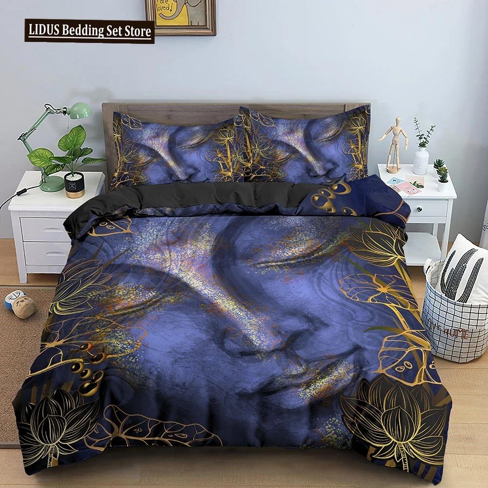 Buddha Bedding Set Indian Religion Buddhism Meditation Mandala Duvet Cover Smile Buddha Floral Soft Quilt Cover Queen King Size