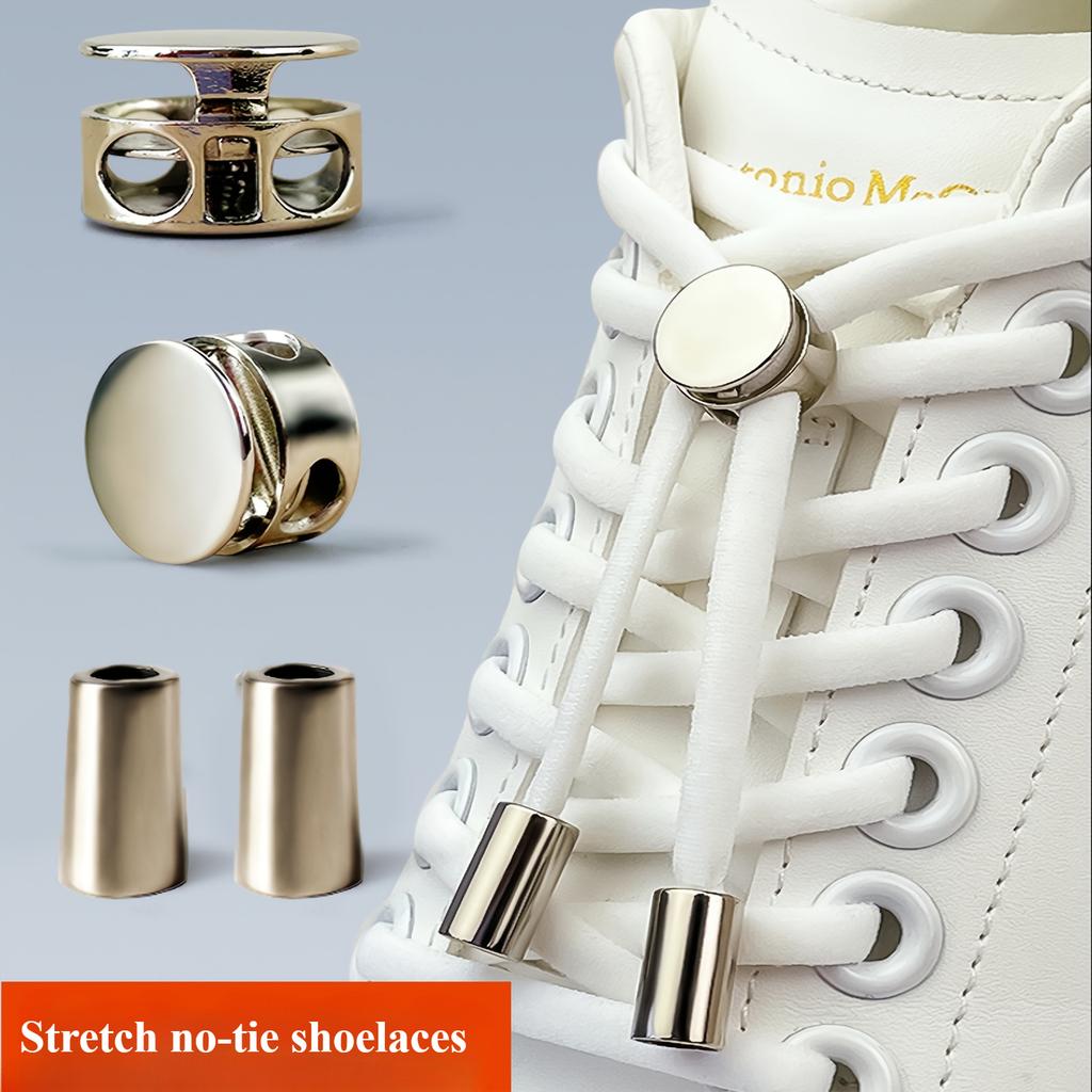 1 Pair of Durable Metal Round Elastic No-Tie Shoelaces, High Elasticity for Easy Wear & Removal, Adjustable Fit for Boots, Shoe Accessories