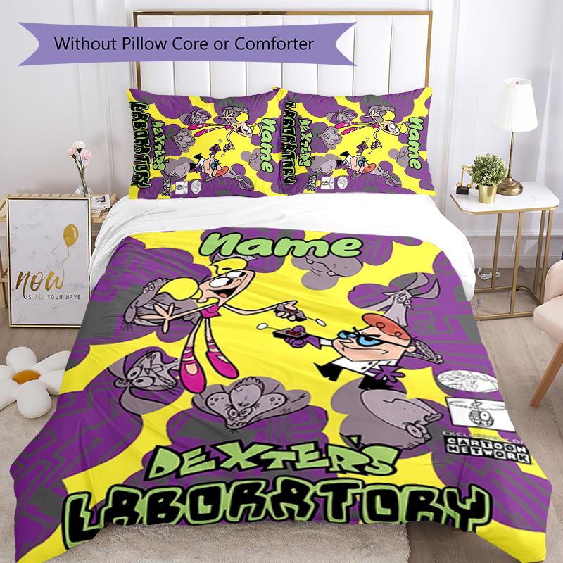 3pcs Custom Name Dexter's Laboratory Bedding Set Duvet Cover Closure Includes 1 Duvet Cover & 2 Pillowcases for All Seasons Bedroom Decor