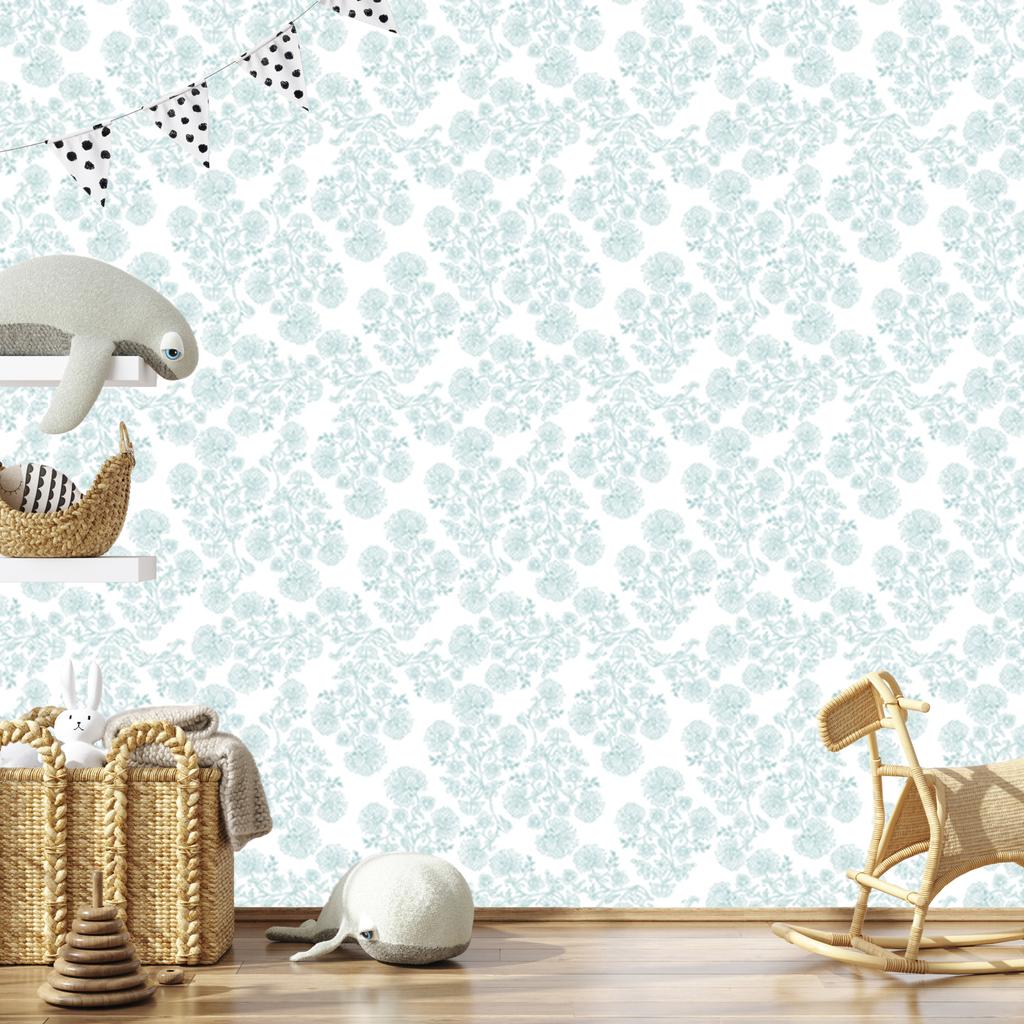 Wallpaper Flowers white and light gray, white background for living room and bedroom 50x1000