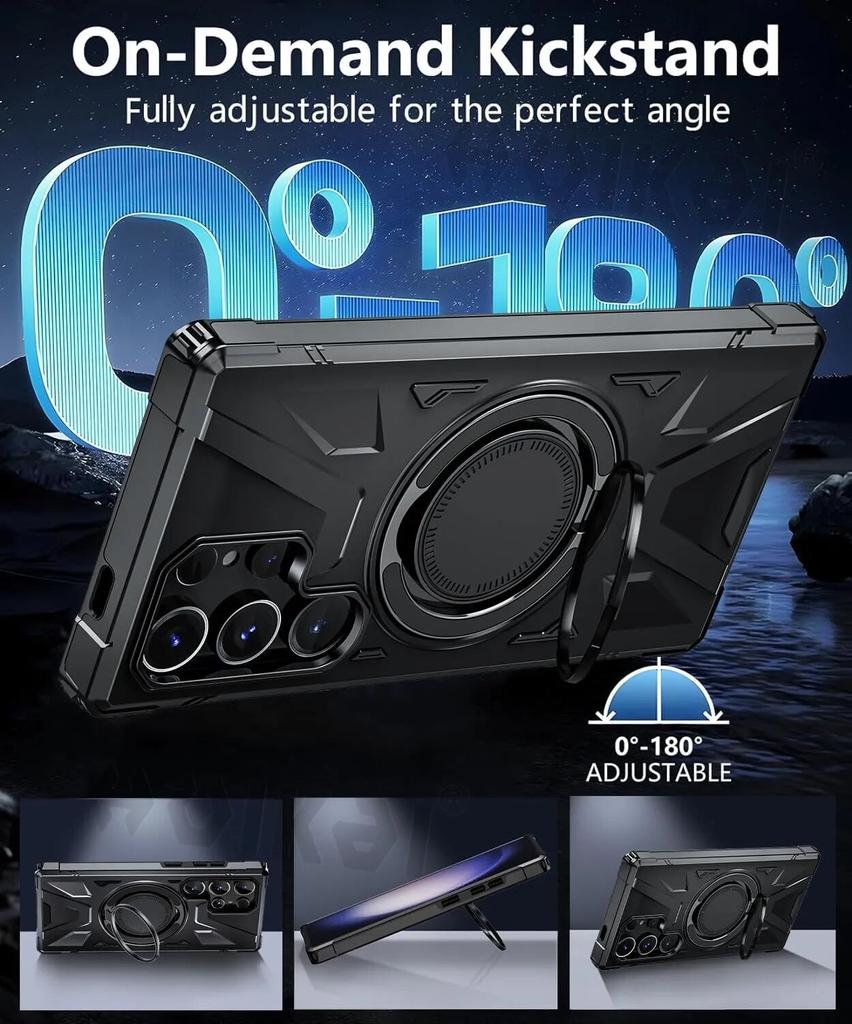 Armor Magsafe futrālis priekš Samsung Galaxy S24 Ultra S23 Plus S23 FE A15 A54 A14 statīva gredzens magnētiska gredzena turētāja aizsargstatīvi kickstand cove