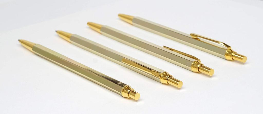 Shibochoco Color Cowhide Pen Metal Touch Stick Silver and Z66 Full Gold Hexagonal Knock Metal Ballpoint Pen Set Tray, TRATYO-ALST-Z66KB