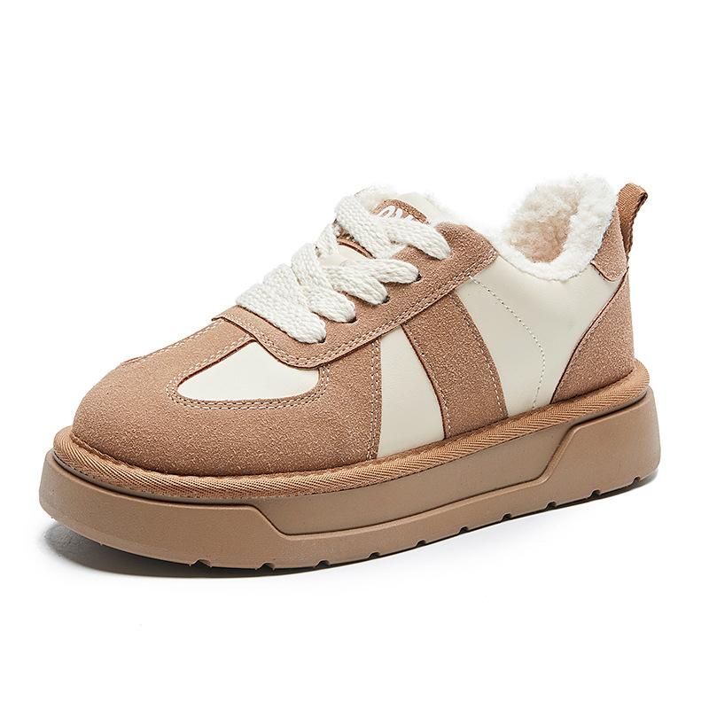 Fleece German training shoes women's 2024 new retro casual board shoes thick sole heightening versatile warm Northeast Mao Mao cotton shoes