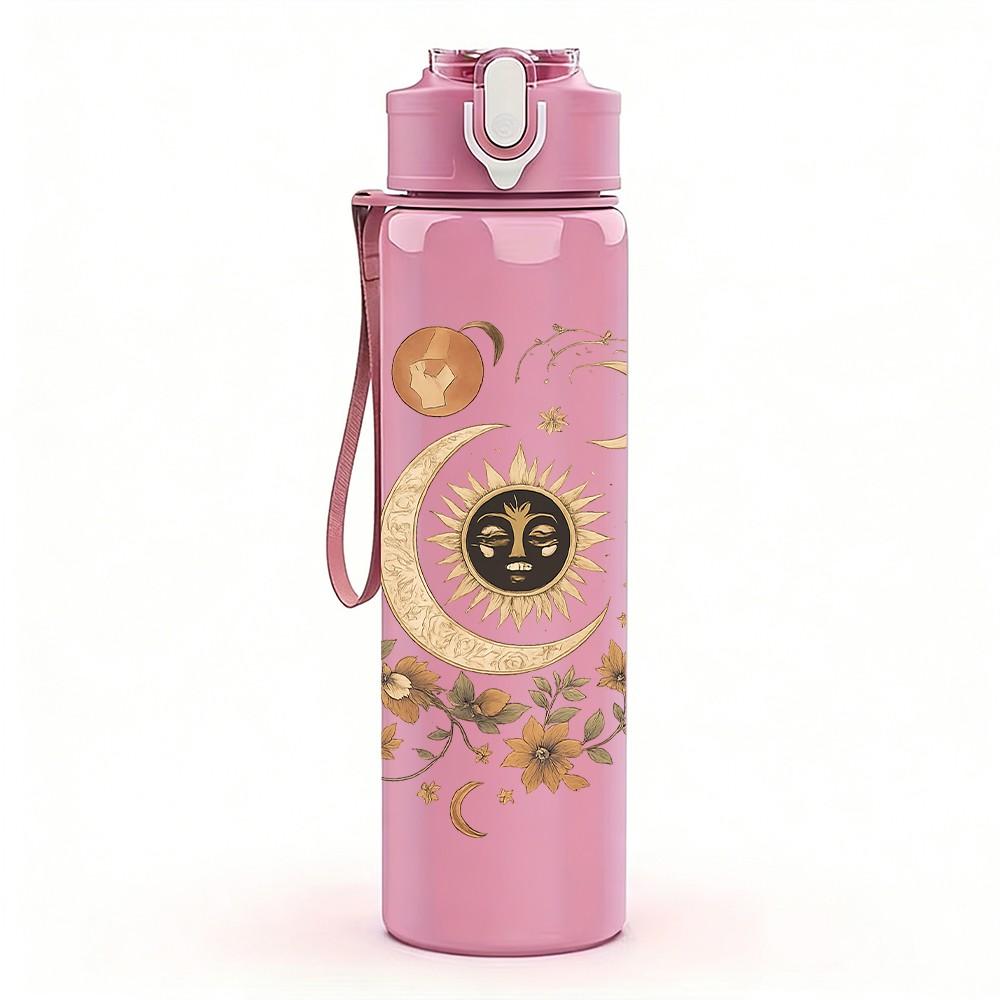 1PC Vintage Moon Star Pattern 750ml Color Plastic Sports Water Bottle Leakproof Flip Straw Lid Suitable for Sports Office Home Use