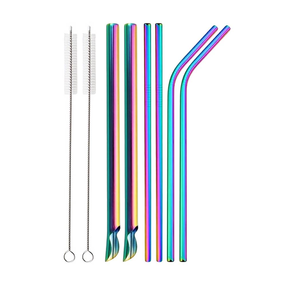 4/8Pcs Stainless Steel Smoothie Straws Extra Wide Reusable Metal Drinking Straws for Milkshake Smoothie with Cleaning Brush