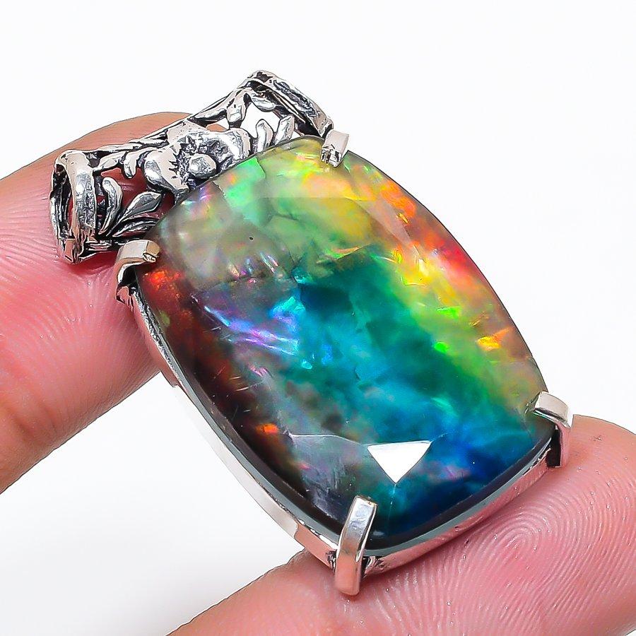 Натуральный амолит Драгоценный камень 925 пробы Стерлинговое серебро Ювелирное изделие Подвеска 1,50  AP-14193