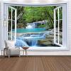 Arazzo Paesaggio Finestra Imitazione Appeso a Parete Arazzi Albero Tropicale Arte Decorazione Casa Mare Alba Stanza