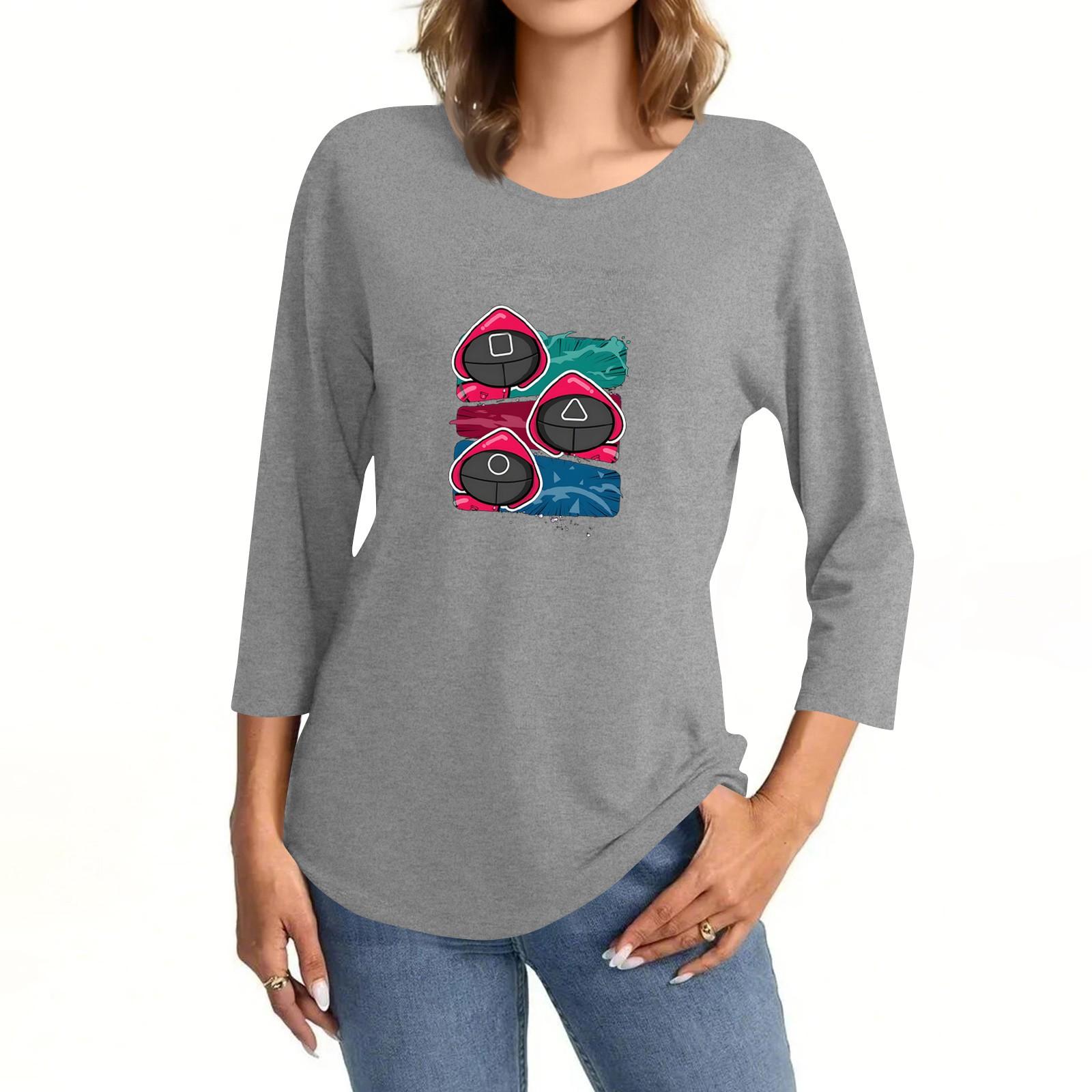 

Женский модный повседневный пуловер с воротником три четверти и принтом S