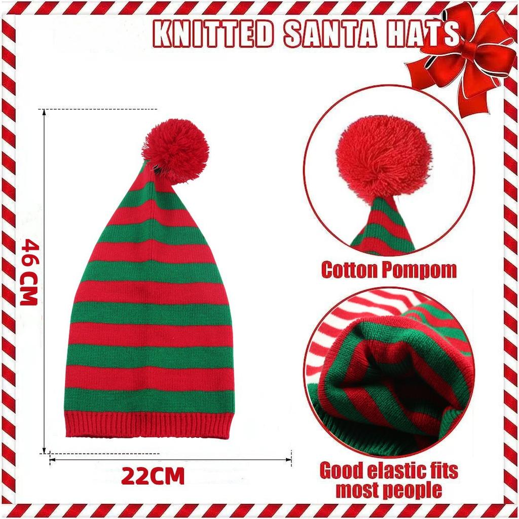 Christmas Unisex Knit Stocking Cap Euro Style Long Tail Pom Pom Elf Hat Festive Winter Accessory Gift