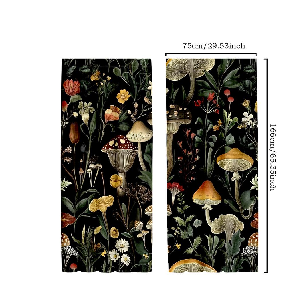 2pcs Classic Polyester Mushroom and Moth Curtains   Retro Forest Pattern Drapes for Bedroom   52x84 Inches   Nature-Inspired Home D