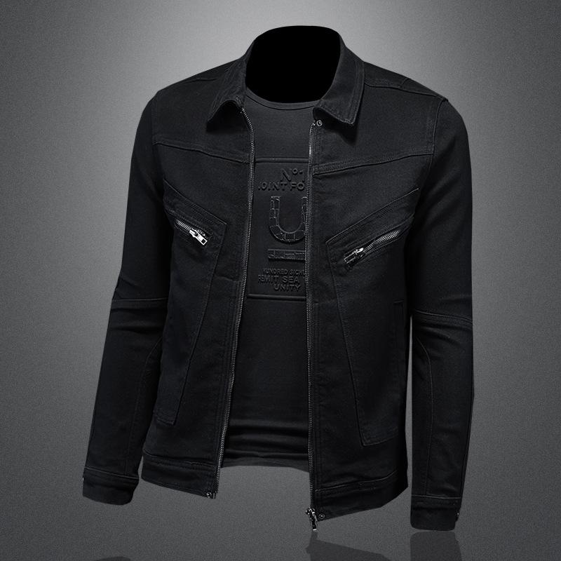 

Стильный костюм из куртки из коровьей кожи для мужчин, новая модная трендовая куртка-бомбер с лацканами, мотоциклетная, повседневная, универсальная 0886 XL чёрный/бронзовый